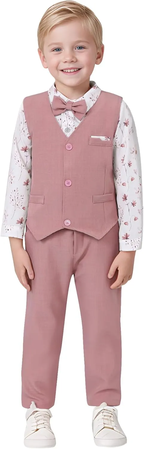 nilikastta Toddler Baby Boy Clothes Suit Gentleman Wedding Outfits Formal Dress Shirt/Bowtie/Vest/Suspender Pants 1-9years