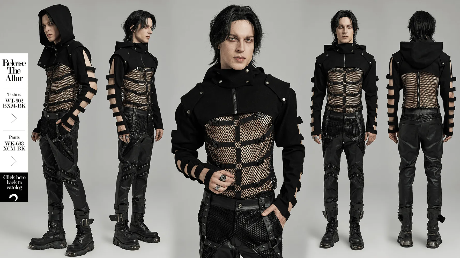 Punk Black Hooded Short Jacket With Hollow Sleeves