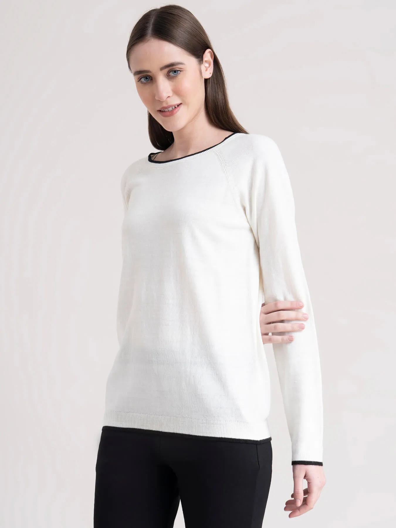 Raglan Sleeve Colour Block Sweater - White And Black