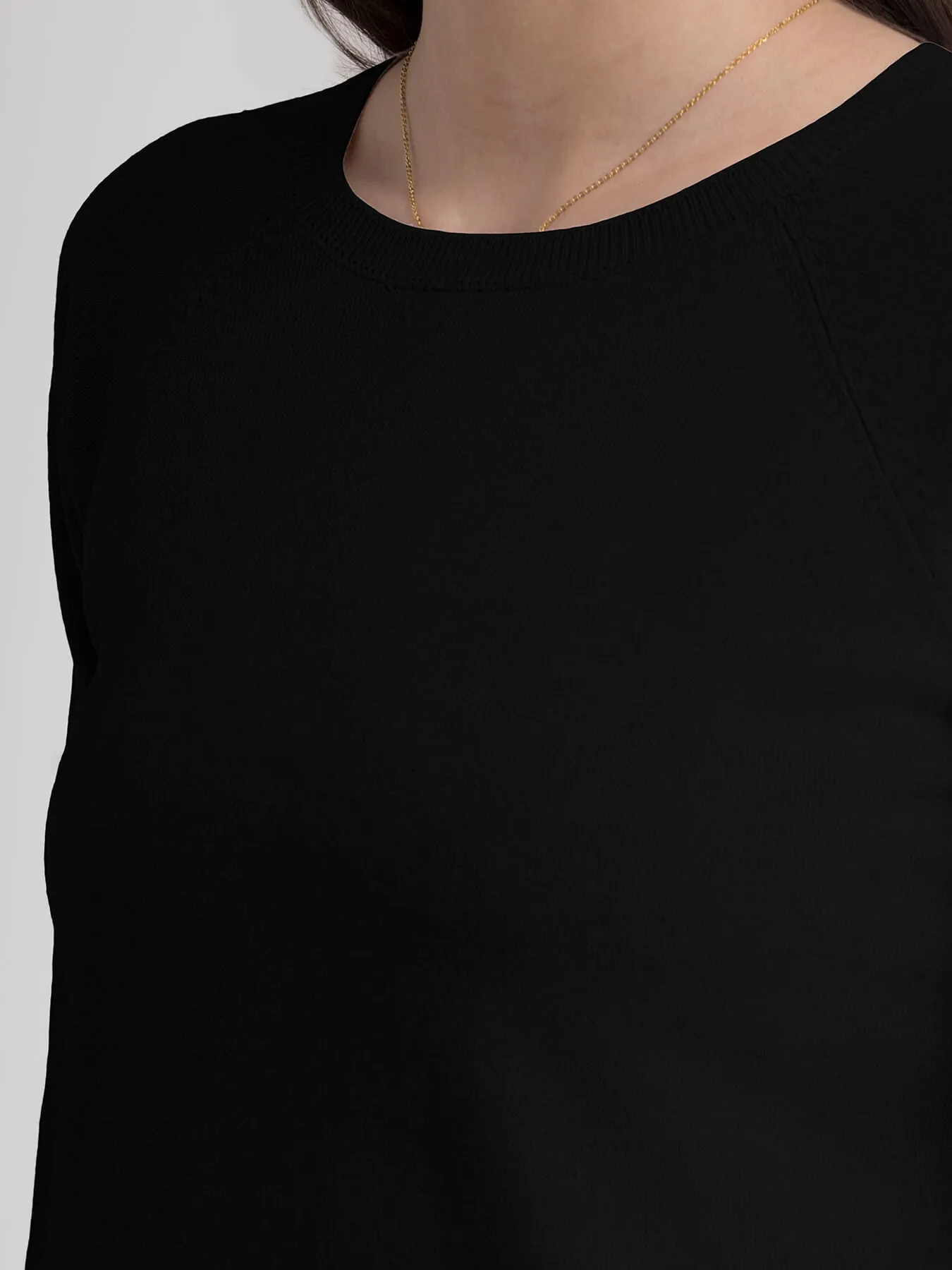 Raglan Sleeve Knit Sweater - Black