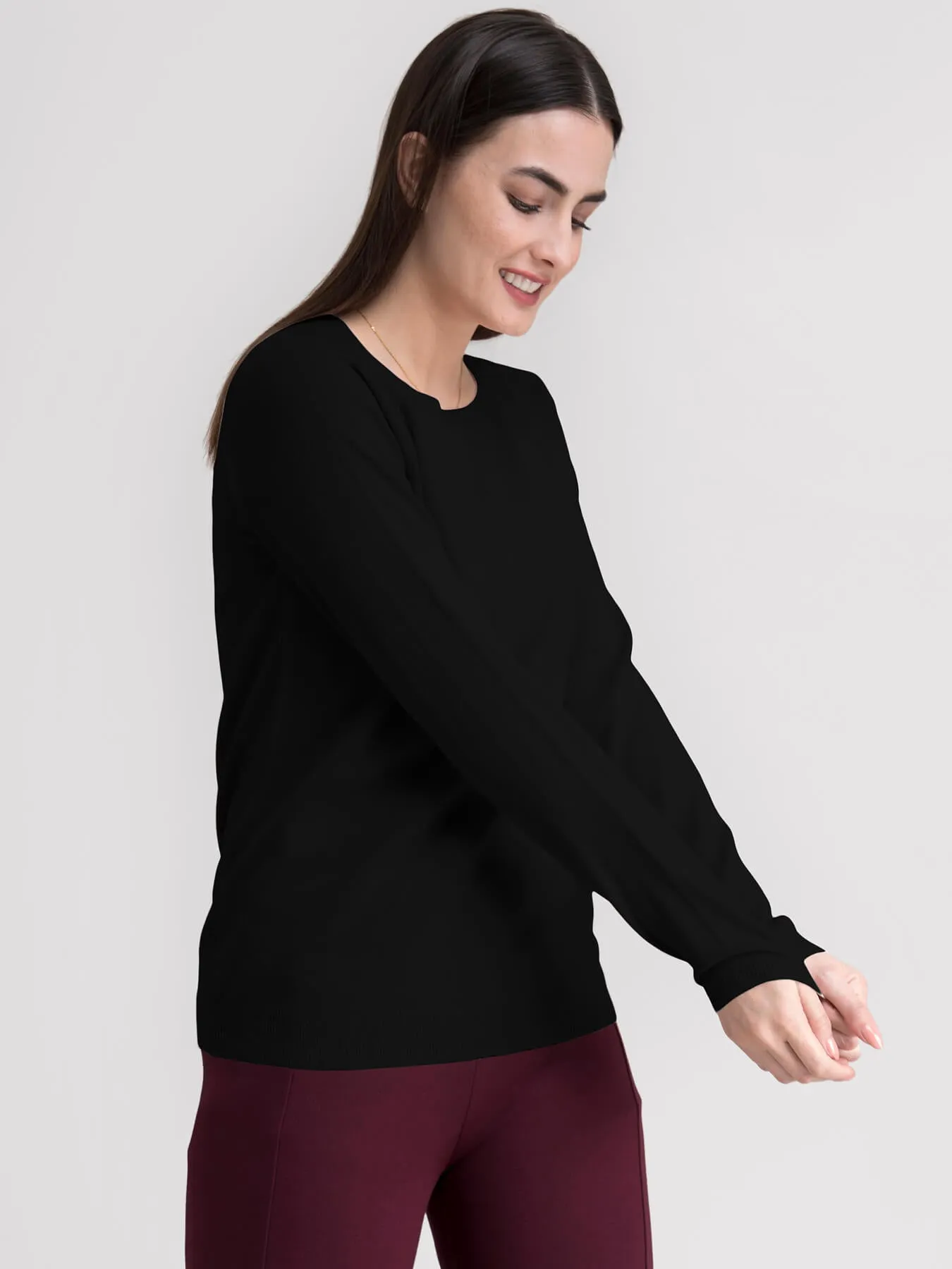 Raglan Sleeve Knit Sweater - Black