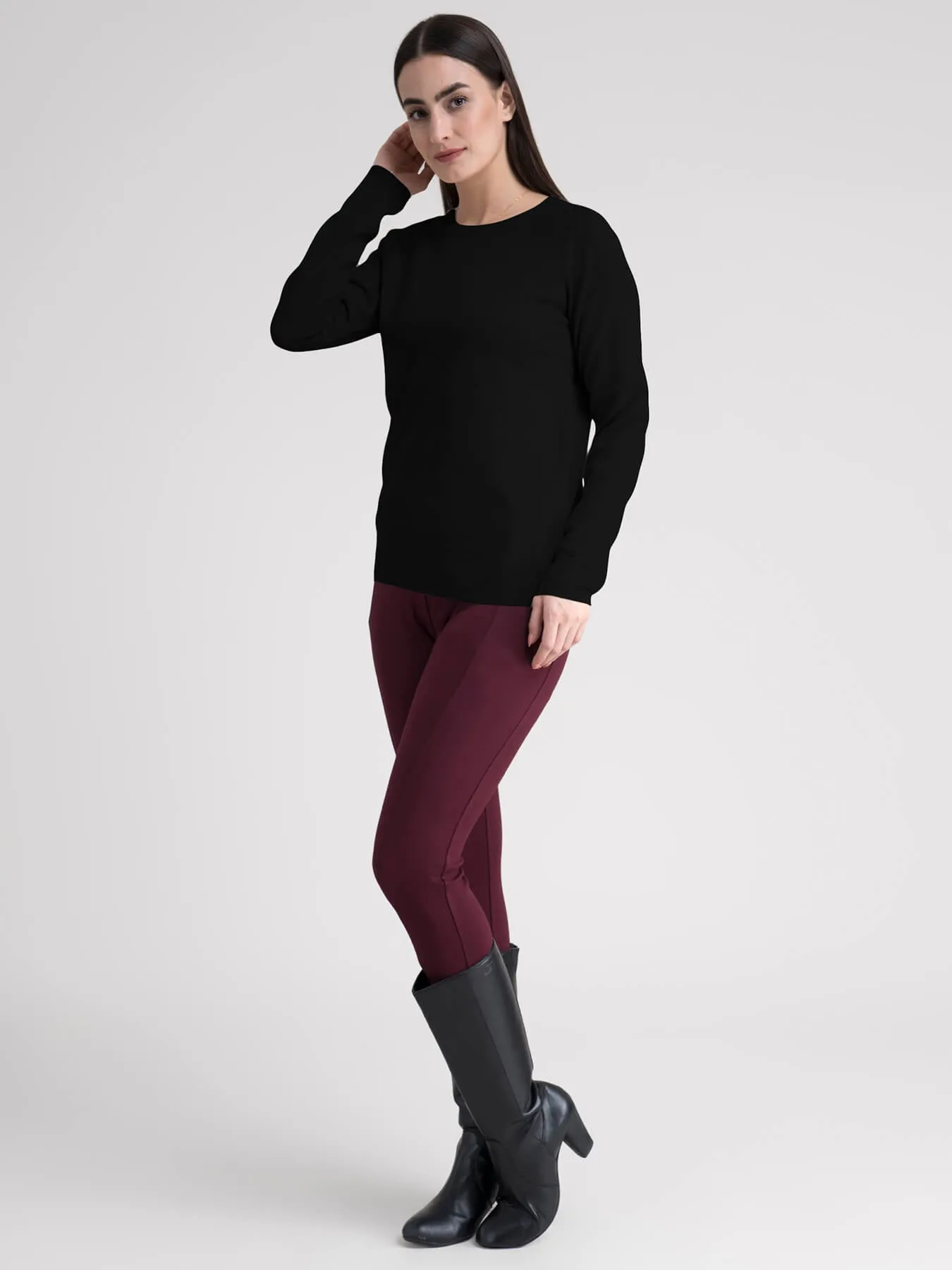Raglan Sleeve Knit Sweater - Black
