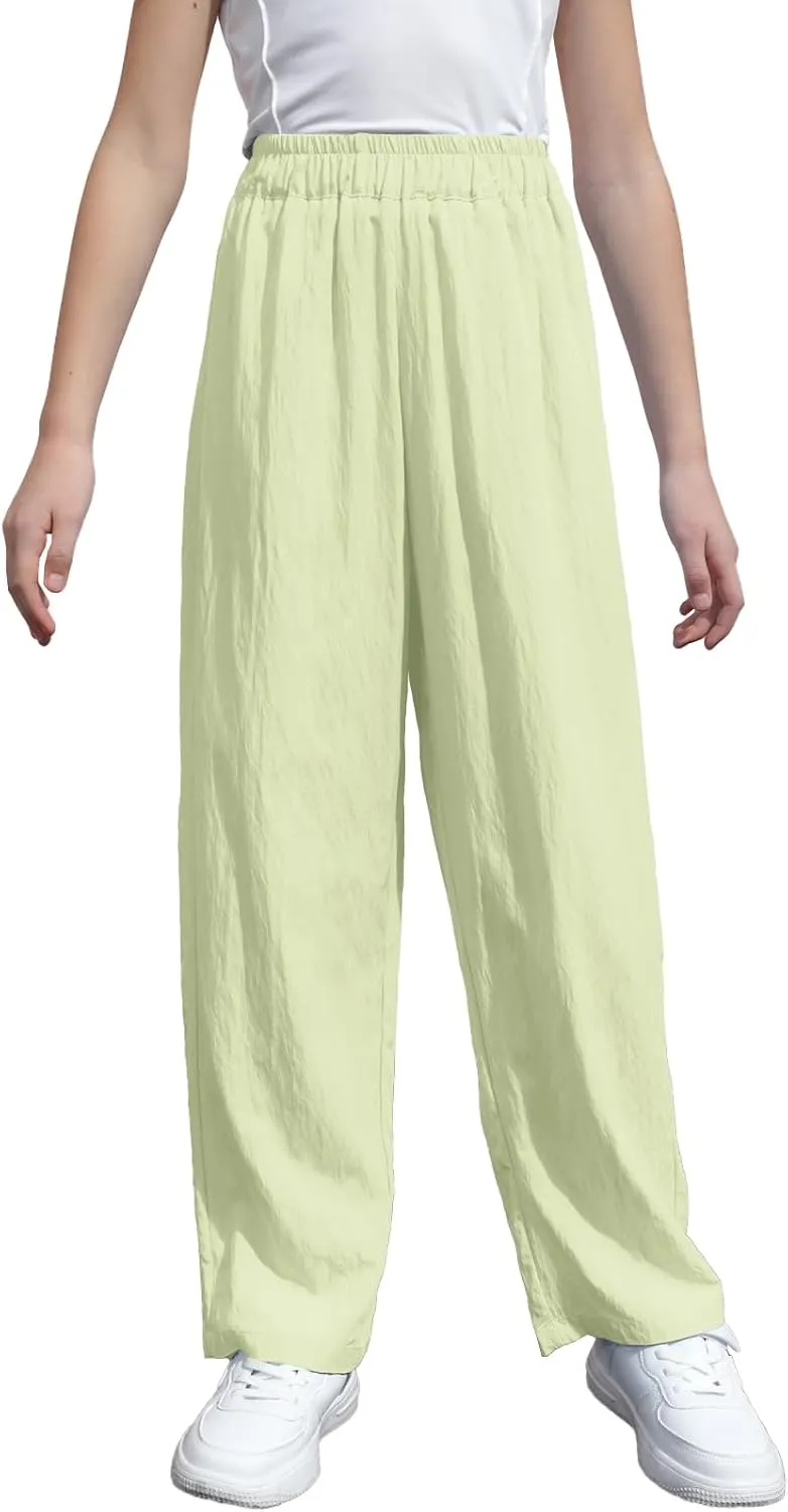 SANGTREE Girls & Woman Wide Leg Pants Lightweight Casual Elastic High Waist Straight Leg Loose Trousers,4 Years - Woman 2XL