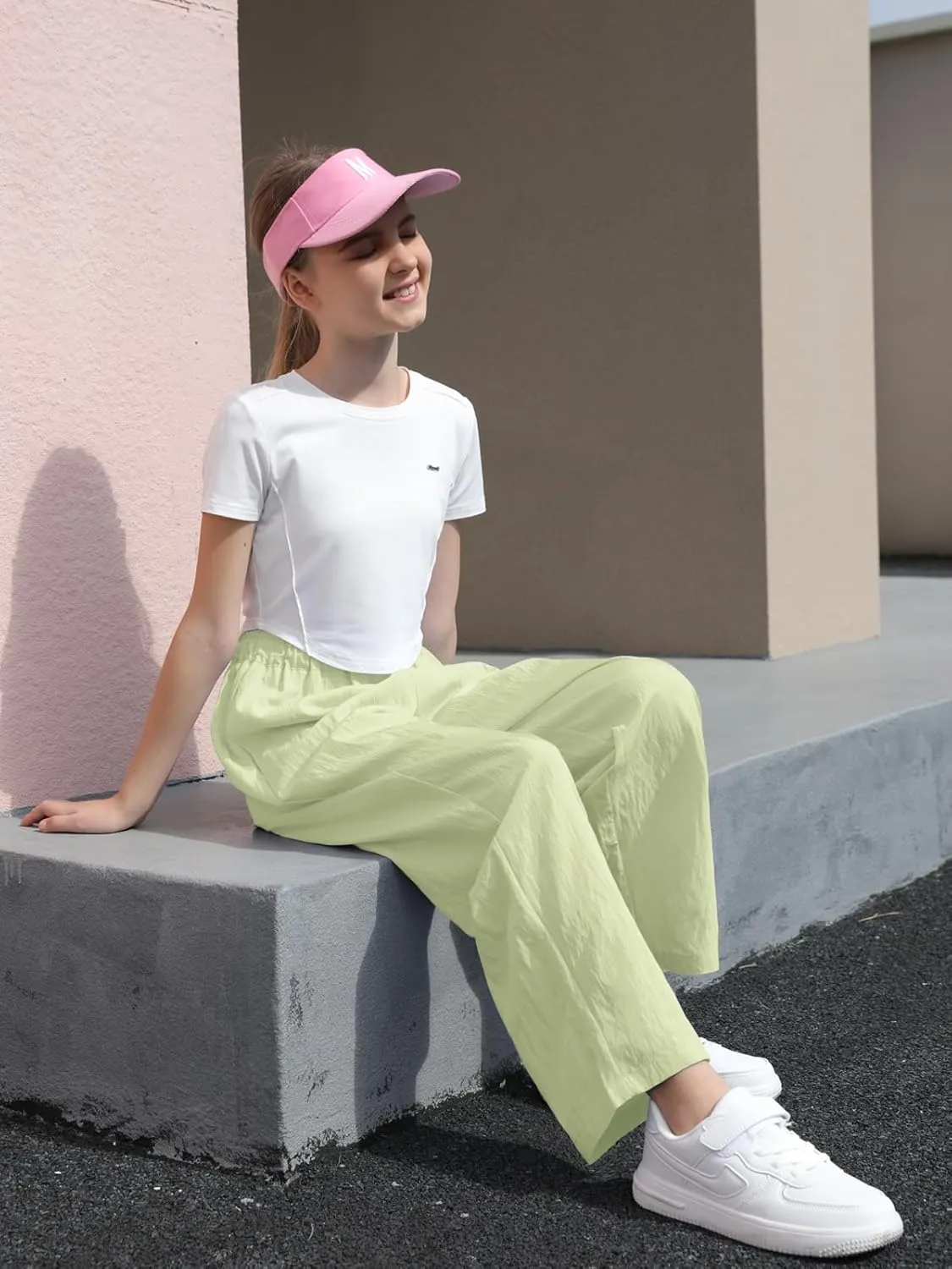 SANGTREE Girls & Woman Wide Leg Pants Lightweight Casual Elastic High Waist Straight Leg Loose Trousers,4 Years - Woman 2XL
