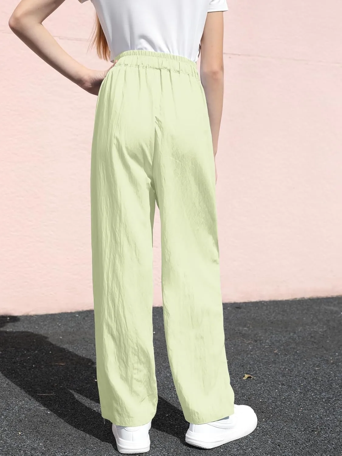 SANGTREE Girls & Woman Wide Leg Pants Lightweight Casual Elastic High Waist Straight Leg Loose Trousers,4 Years - Woman 2XL