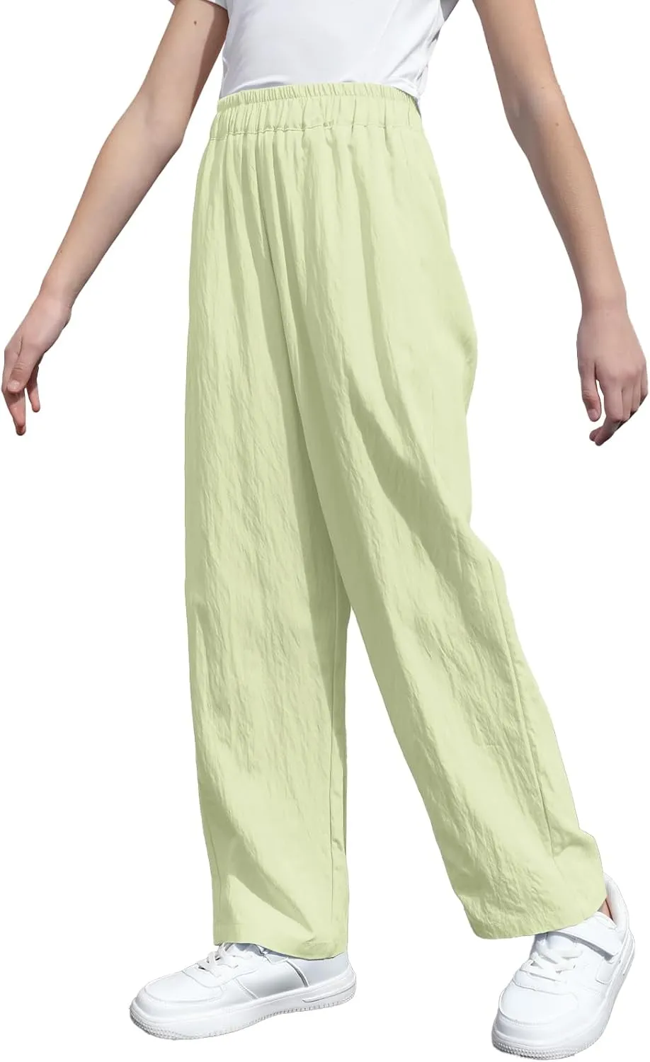 SANGTREE Girls & Woman Wide Leg Pants Lightweight Casual Elastic High Waist Straight Leg Loose Trousers,4 Years - Woman 2XL
