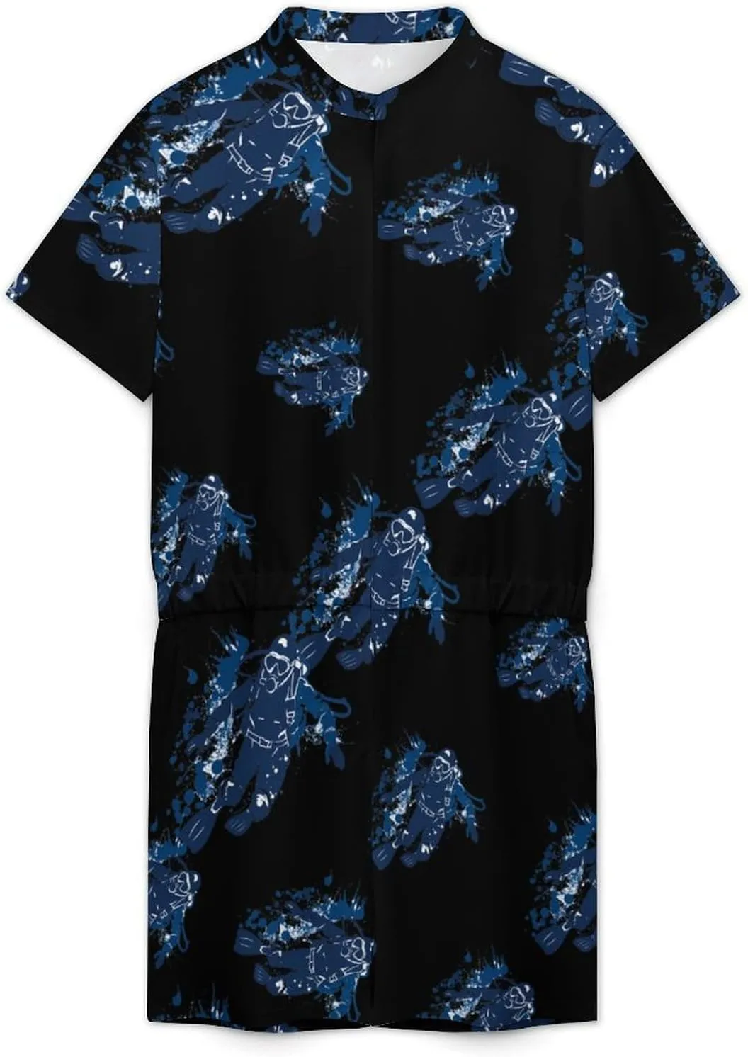 Scuba Diving Under Water Diver Mens Short Sleeve Rompers Printed Slim Fit One Piece Jumpsuit with Pocket