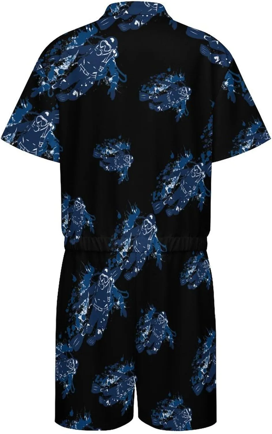 Scuba Diving Under Water Diver Mens Short Sleeve Rompers Printed Slim Fit One Piece Jumpsuit with Pocket
