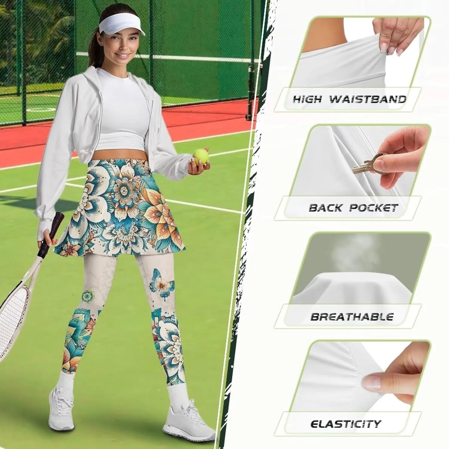 Skirted Leggings for Women Tennis Skirt with Leggings High Waisted Yoga Legging Skirts Golf Gym Workout Skort