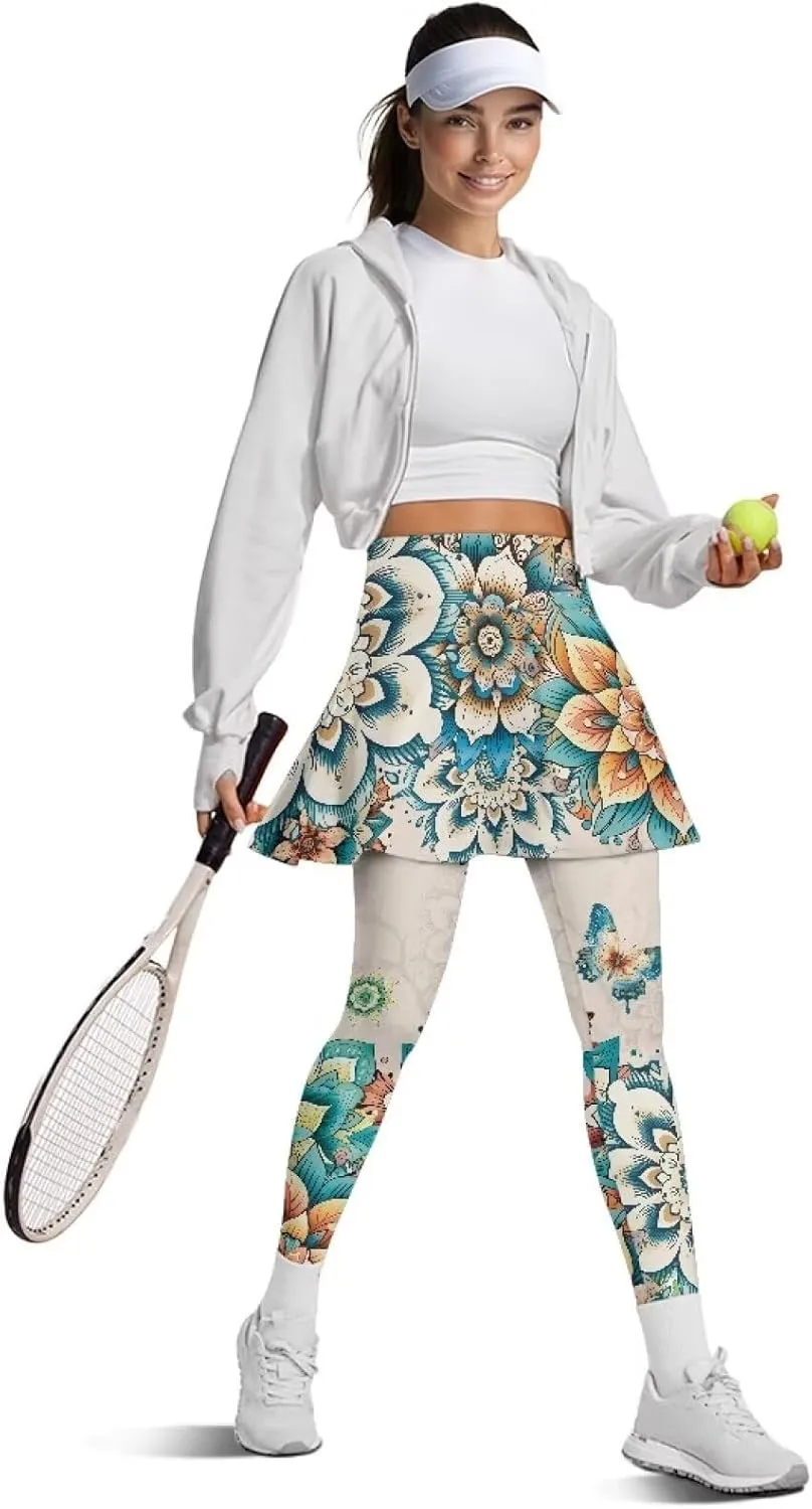 Skirted Leggings for Women Tennis Skirt with Leggings High Waisted Yoga Legging Skirts Golf Gym Workout Skort
