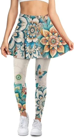 Skirted Leggings for Women Tennis Skirt with Leggings High Waisted Yoga Legging Skirts Golf Gym Workout Skort