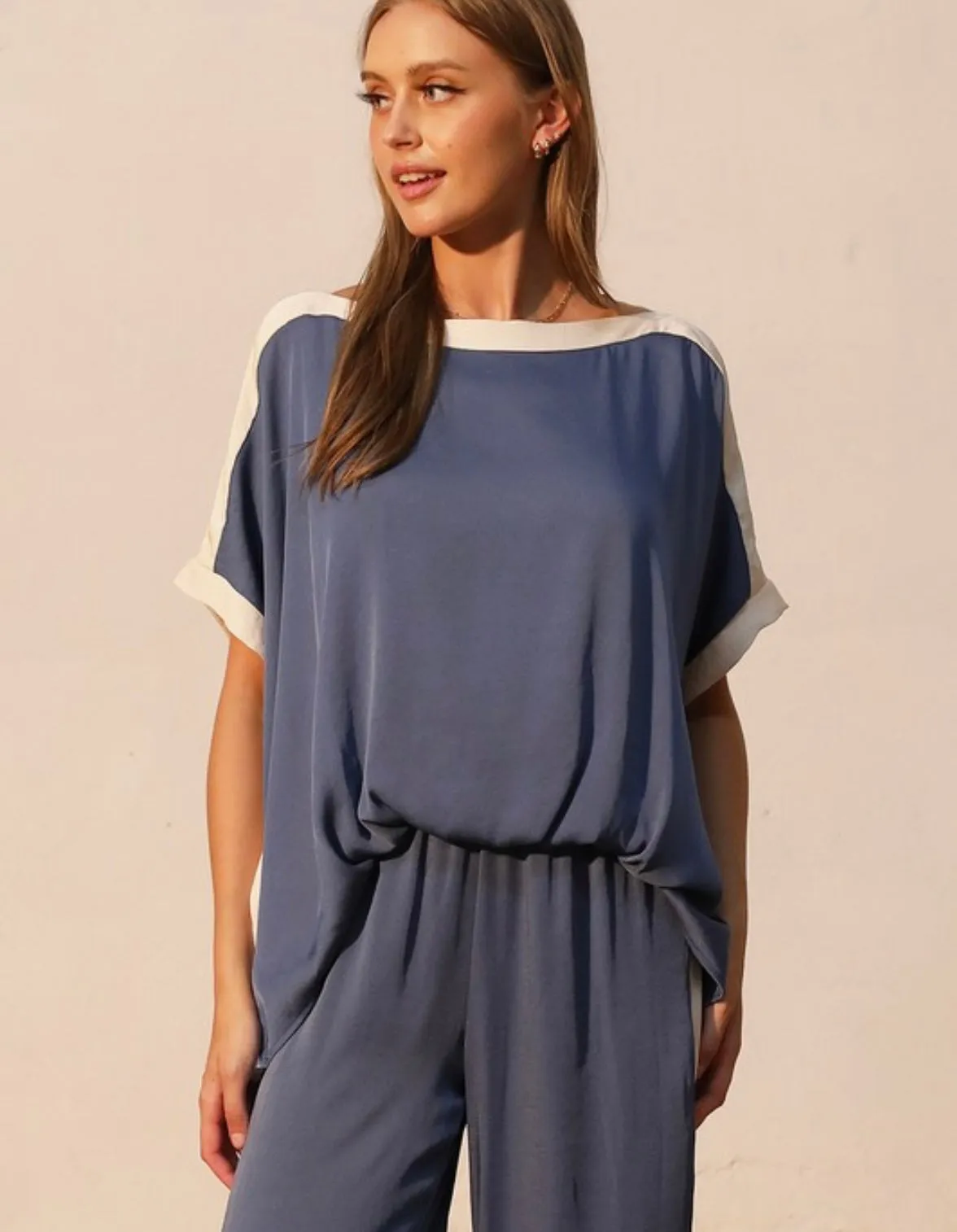 Storm Blue Contrast Pants Set