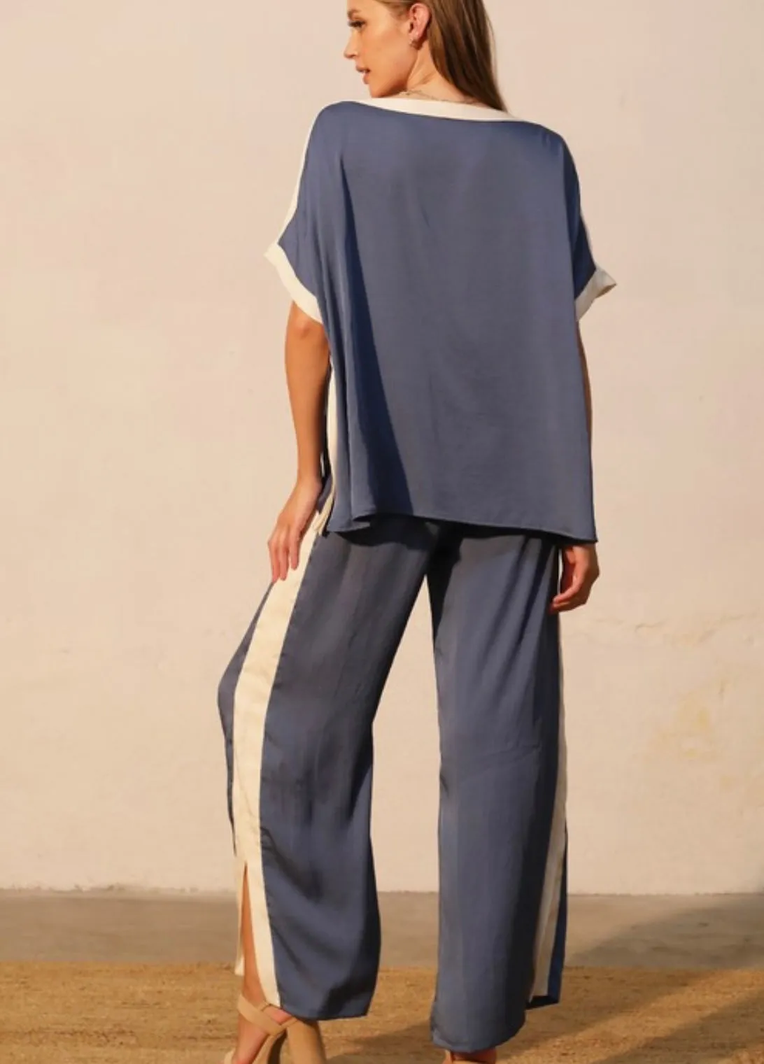 Storm Blue Contrast Pants Set