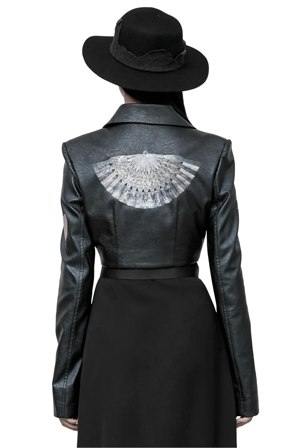 Stylish Punk Cropped Leather Jacket with Prints