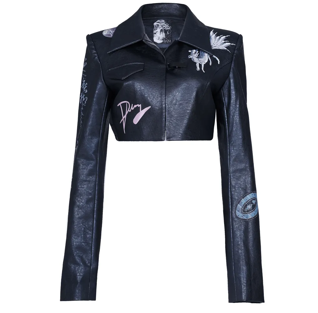 Stylish Punk Cropped Leather Jacket with Prints