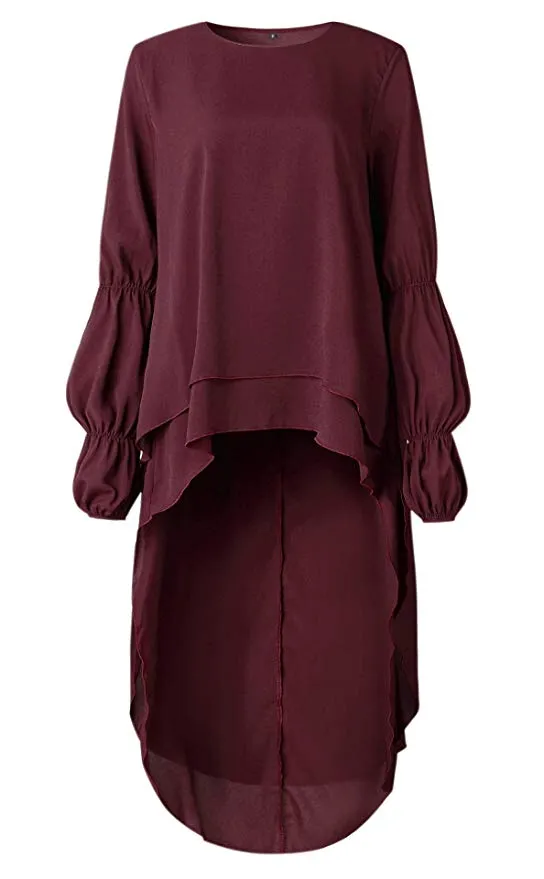 TastyHottie - Women's Lantern Long Sleeve Round Neck High Low Asymmetrical Irregular Hem Casual Tops Blouse Shirt Dress