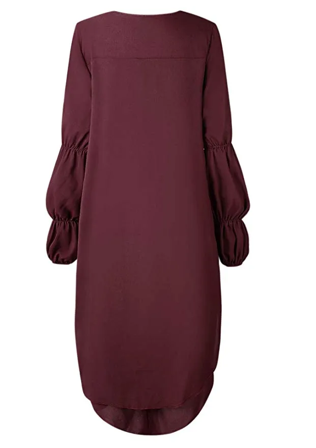 TastyHottie - Women's Lantern Long Sleeve Round Neck High Low Asymmetrical Irregular Hem Casual Tops Blouse Shirt Dress