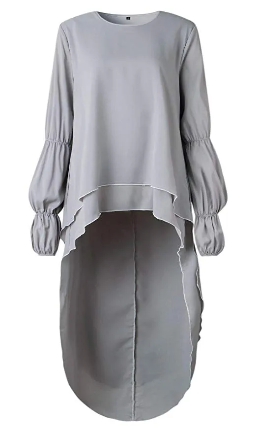 TastyHottie - Women's Lantern Long Sleeve Round Neck High Low Asymmetrical Irregular Hem Casual Tops Blouse Shirt Dress