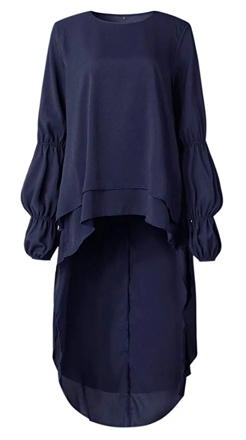 TastyHottie - Women's Lantern Long Sleeve Round Neck High Low Asymmetrical Irregular Hem Casual Tops Blouse Shirt Dress