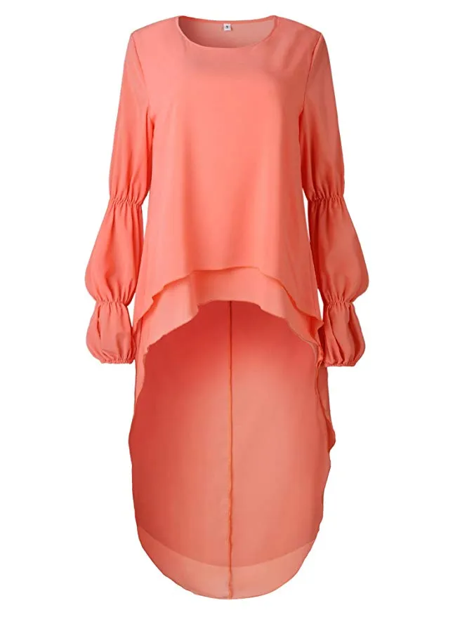 TastyHottie - Women's Lantern Long Sleeve Round Neck High Low Asymmetrical Irregular Hem Casual Tops Blouse Shirt Dress