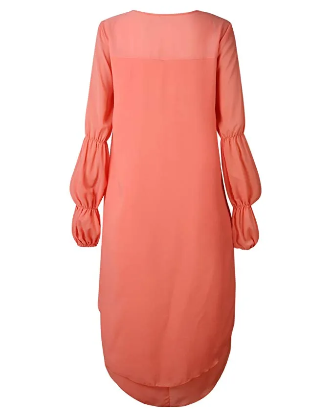 TastyHottie - Women's Lantern Long Sleeve Round Neck High Low Asymmetrical Irregular Hem Casual Tops Blouse Shirt Dress