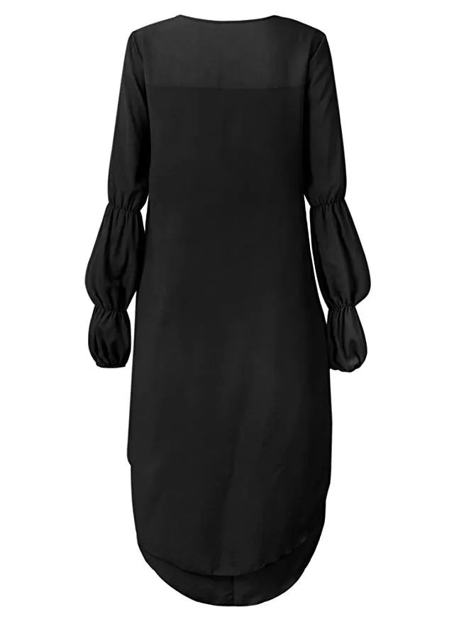 TastyHottie - Women's Lantern Long Sleeve Round Neck High Low Asymmetrical Irregular Hem Casual Tops Blouse Shirt Dress