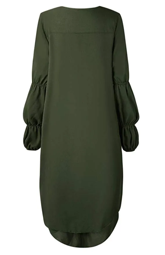 TastyHottie - Women's Lantern Long Sleeve Round Neck High Low Asymmetrical Irregular Hem Casual Tops Blouse Shirt Dress