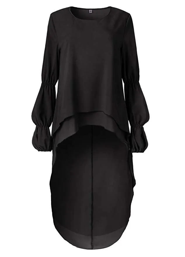 TastyHottie - Women's Lantern Long Sleeve Round Neck High Low Asymmetrical Irregular Hem Casual Tops Blouse Shirt Dress