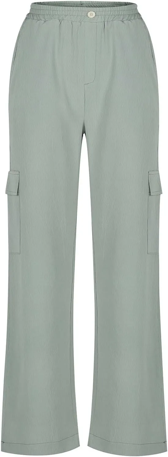 TUNUSKAT Womens Wide Leg Cargo Pants Summer Flowy Beach High Waist Trousers Lounge Loose Boho Vacation Slacks Travel Outfits
