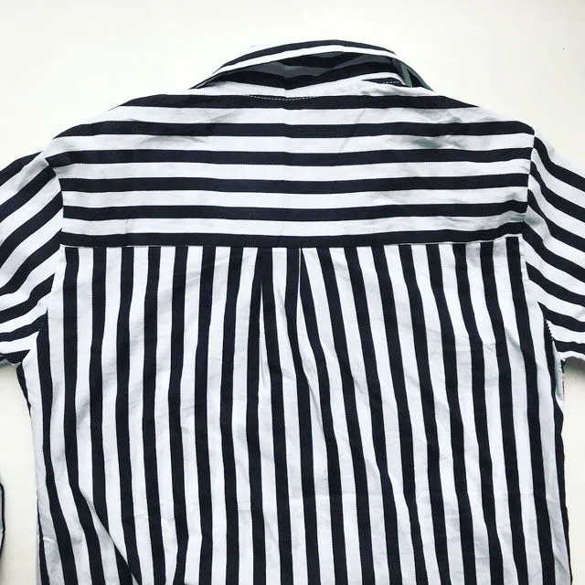 VenusFox Spring Autumn Stripped V-Neck blouse Long Sleeve Work Shirts office Tops