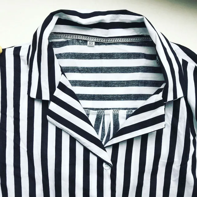 VenusFox Spring Autumn Stripped V-Neck blouse Long Sleeve Work Shirts office Tops