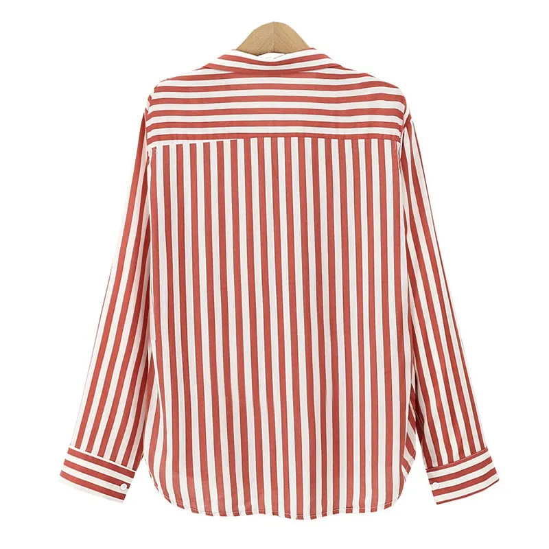VenusFox Spring Autumn Stripped V-Neck blouse Long Sleeve Work Shirts office Tops