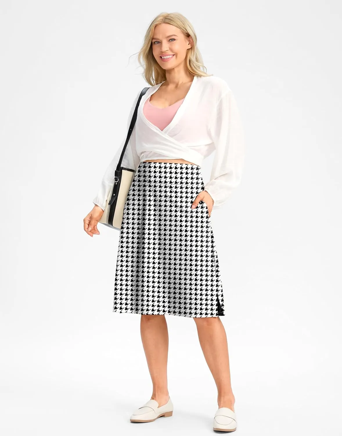 Viodia 25" Knee Length Long Skorts for Women with Pockets Dressy Casual Midi Skort Summer Travel Modest Skirts