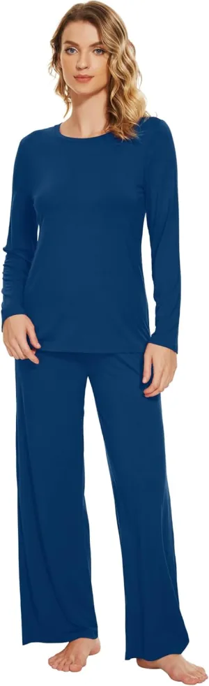 WiWi Bamboo Viscose Pajama Set for Women Soft Long Sleeve Top with Pants Sleepwear 2 Piece Pjs Sets Sleepwear S-XXL