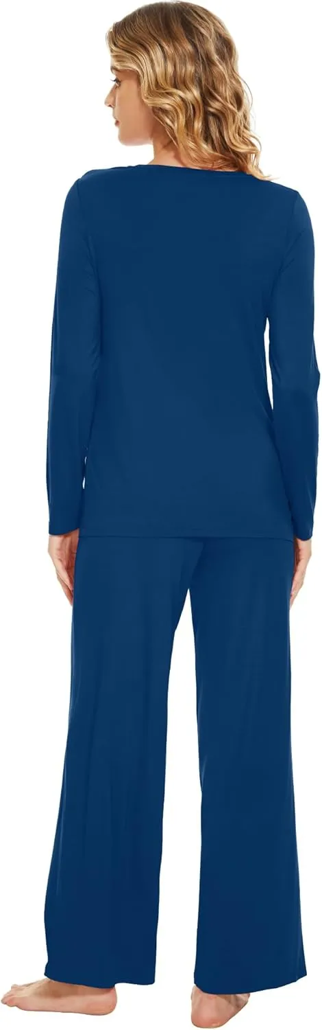 WiWi Bamboo Viscose Pajama Set for Women Soft Long Sleeve Top with Pants Sleepwear 2 Piece Pjs Sets Sleepwear S-XXL