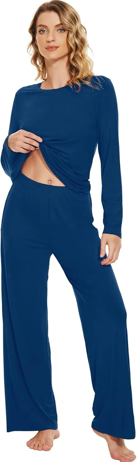 WiWi Bamboo Viscose Pajama Set for Women Soft Long Sleeve Top with Pants Sleepwear 2 Piece Pjs Sets Sleepwear S-XXL