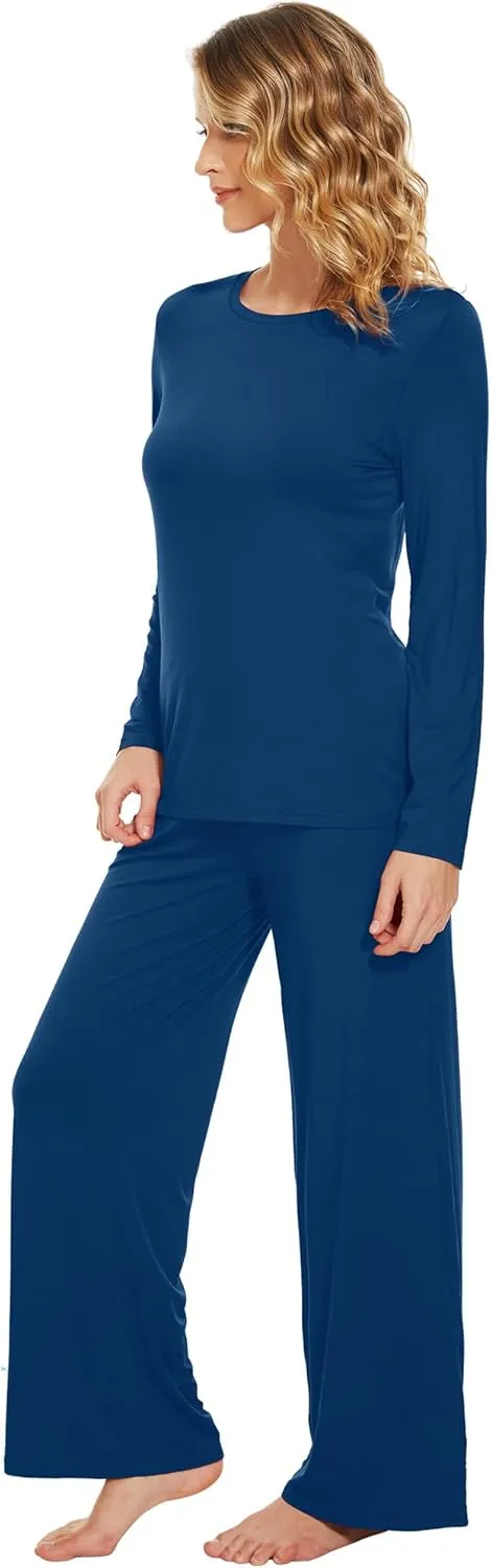 WiWi Bamboo Viscose Pajama Set for Women Soft Long Sleeve Top with Pants Sleepwear 2 Piece Pjs Sets Sleepwear S-XXL