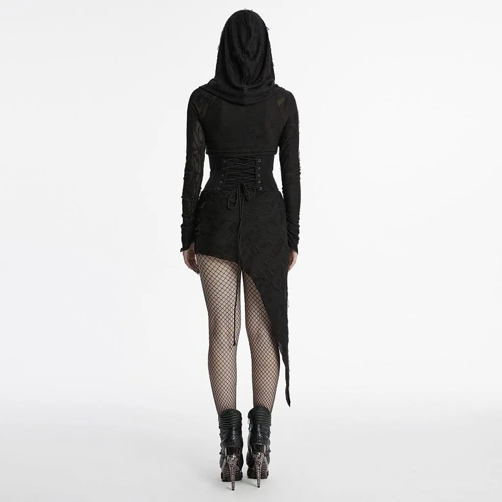 Women's Punk Irregular Ripped Music Festival Dress with Hood