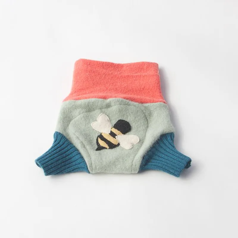 Wool Diaper Cover with Bee Appliqué
