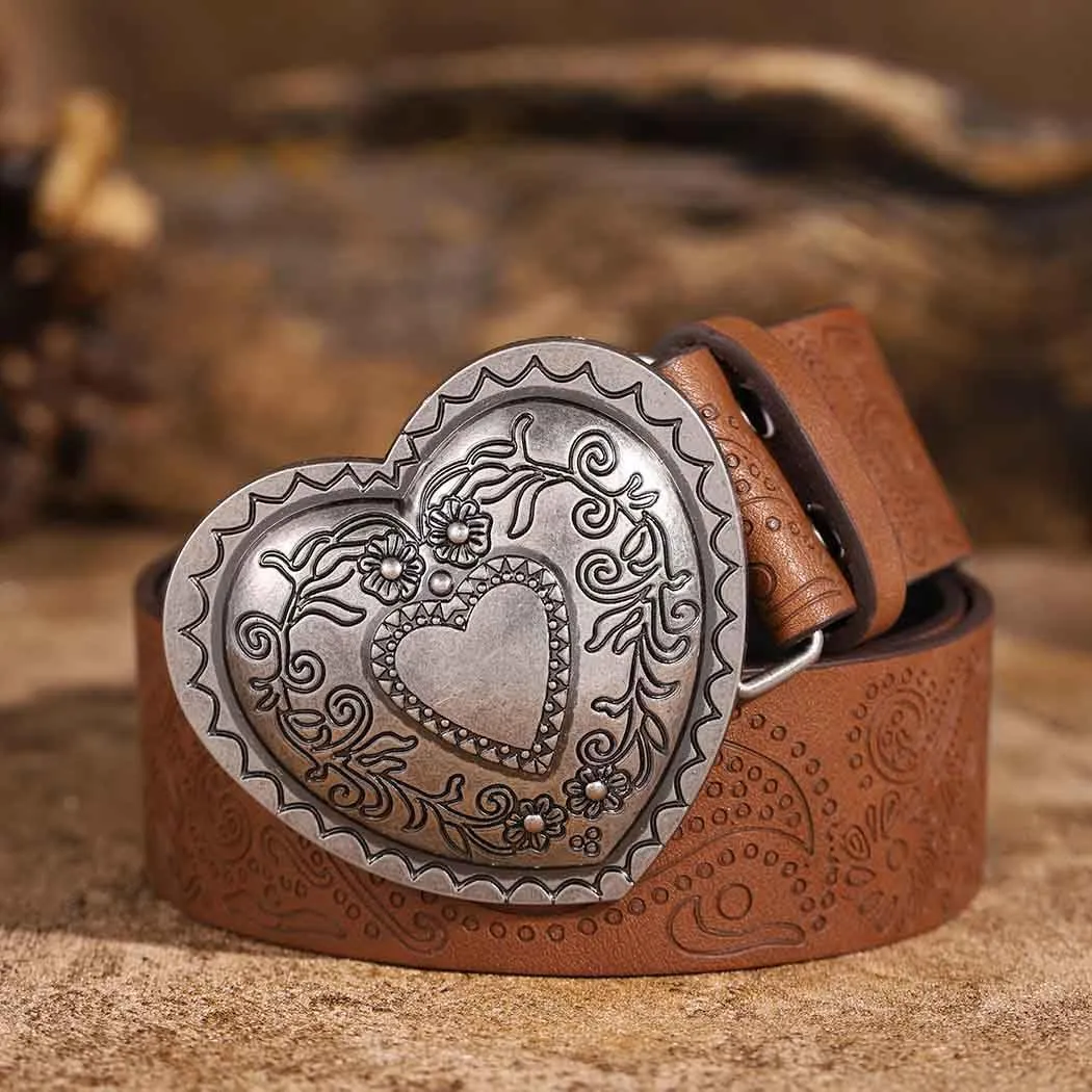 Yalice Heart Western Leather Belt for Women Men Star Buckle Waist Belt for Jeans Pants Ladies Cowgirls Cowboys Belt