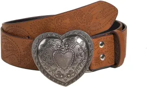 Yalice Heart Western Leather Belt for Women Men Star Buckle Waist Belt for Jeans Pants Ladies Cowgirls Cowboys Belt