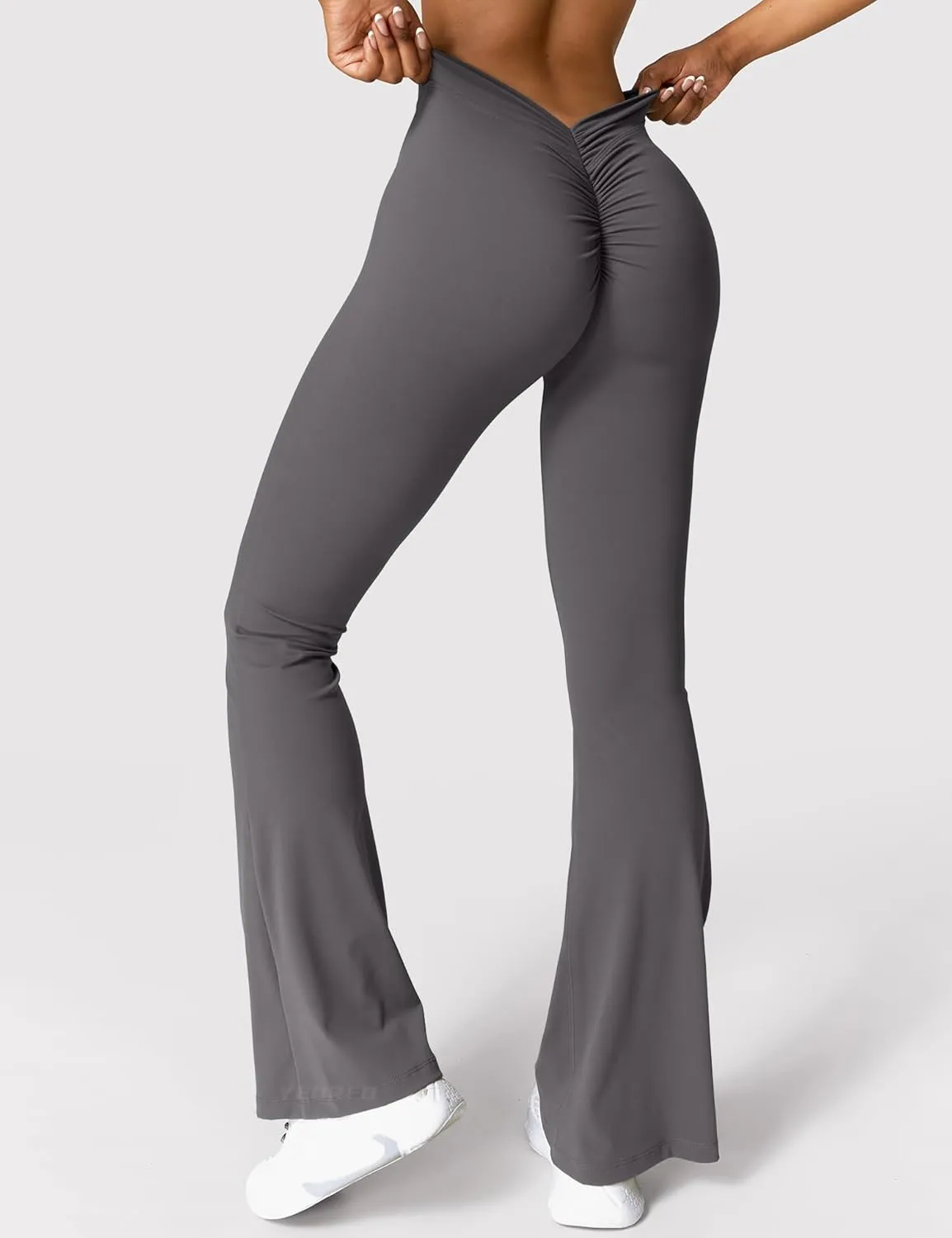 YEOREO Scrunch Flare Leggings Daze V Back Butt Lifting Wide Leg High Waist 31.5" Gym Workout Yoga Pants