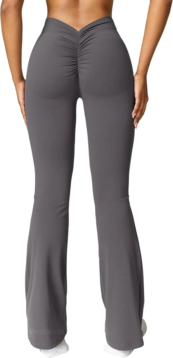 YEOREO Scrunch Flare Leggings Daze V Back Butt Lifting Wide Leg High Waist 31.5" Gym Workout Yoga Pants