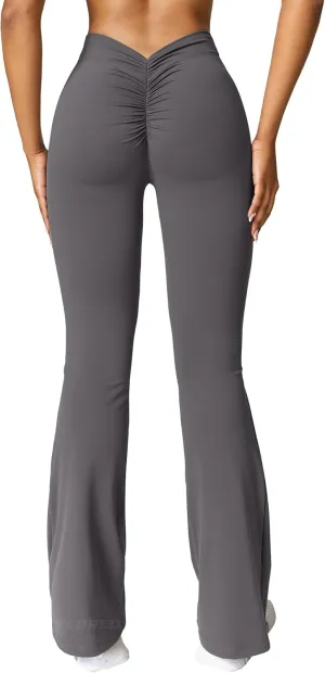 YEOREO Scrunch Flare Leggings Daze V Back Butt Lifting Wide Leg High Waist 31.5" Gym Workout Yoga Pants